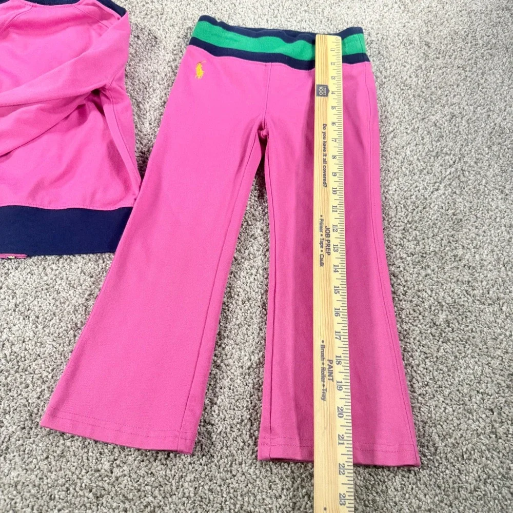 Ralph Lauren Girls Pink Navy Tracksuit Set Jacket Flare Pants 4 4T Sporty Preppy